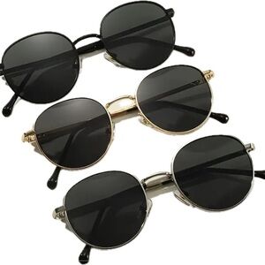 Set of 3 Black, Gold and Sliver Classic Round Sunglasses